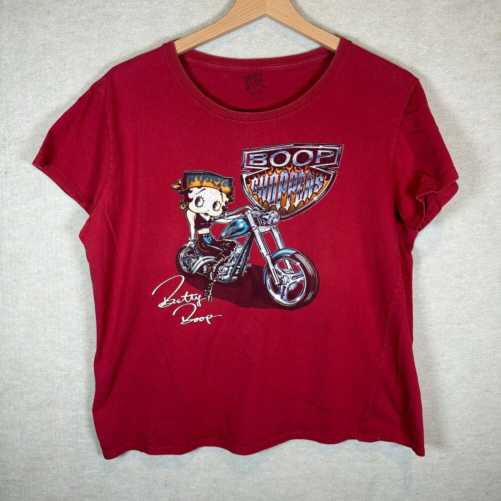 Vintage Betty Boop Choppers T Shirt Womens Large Red Biker Graphic Motorcycle